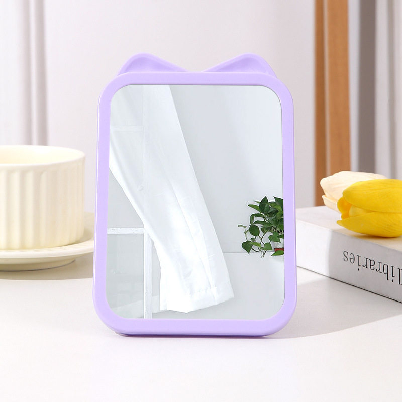 新款彩色桌面台镜可爱化妆方镜子随身便携造型镜卡通猫儿化妆镜