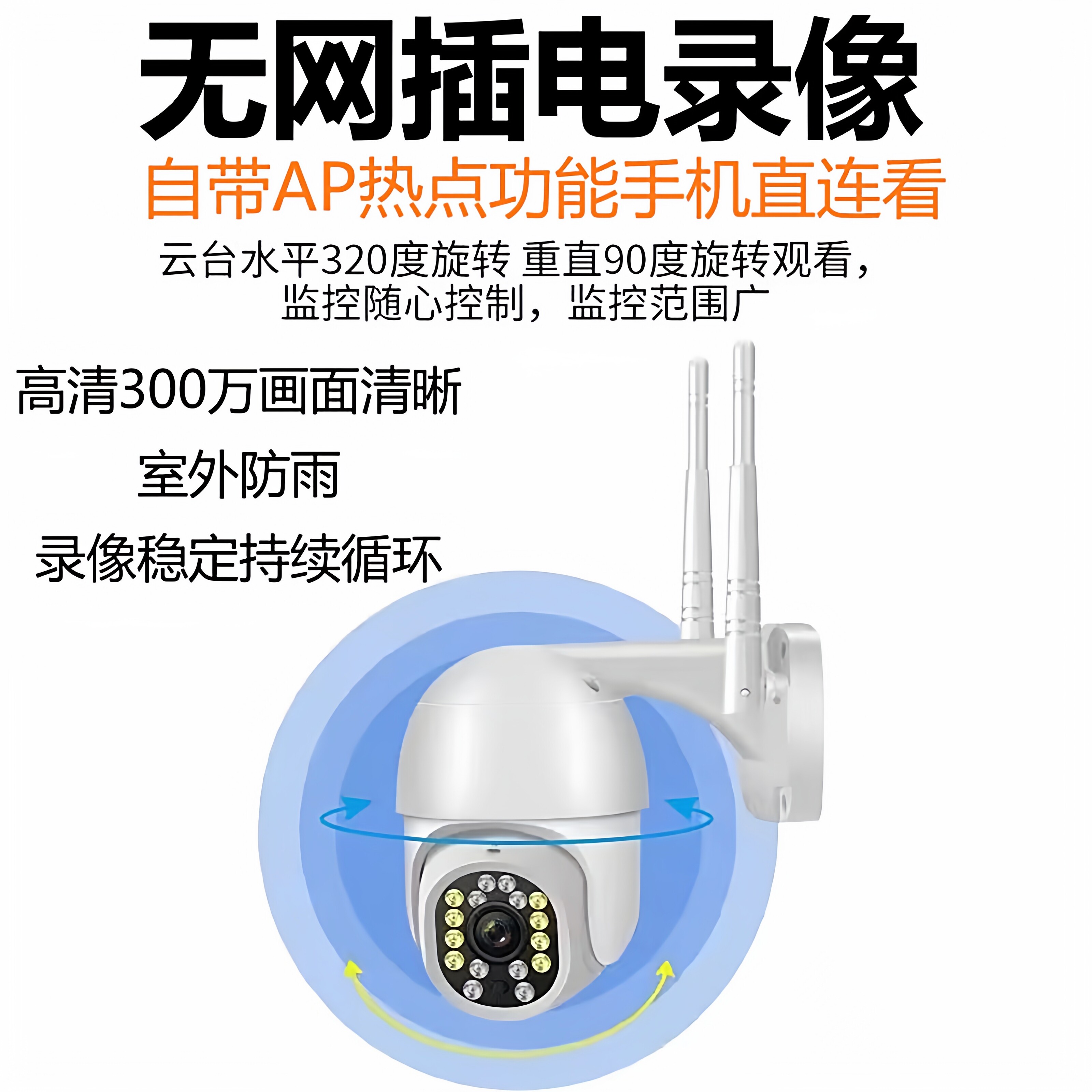 自带AP热点无网录像有看头APP监控摄像头5GWiFi插网线摇头摄像机