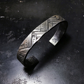 跋折罗VAJRA原创 山脉图腾银手镯手工錾刻纯复古印第安那瓦霍银饰