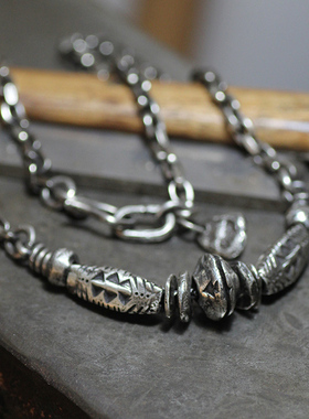 跋折罗VAJRA游牧图腾珠子银项链