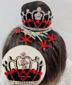 韩版 丸子头发圈儿童健美操艺术体操舞蹈比赛水钻皇冠女孩盘发发饰