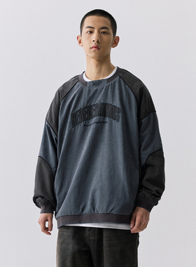 YKHD宽松学院风美式街头原创拼接复古设计感插肩袖男潮 运动卫衣