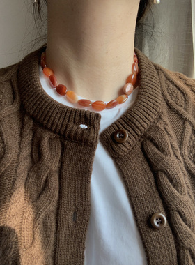 hssilver红玛瑙扁圆情侣原创