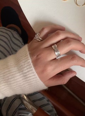 hssilver女做旧银开口戒指