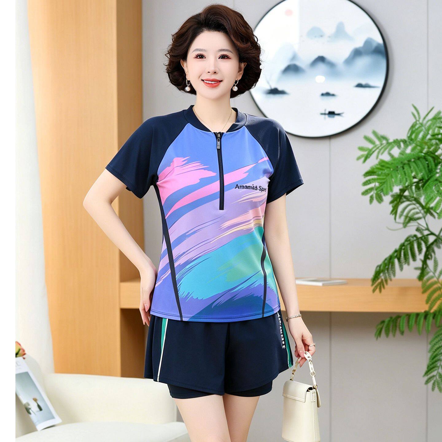 游泳衣女高级感2026新款中老年妈妈款分体遮肉显瘦度假保守款加大