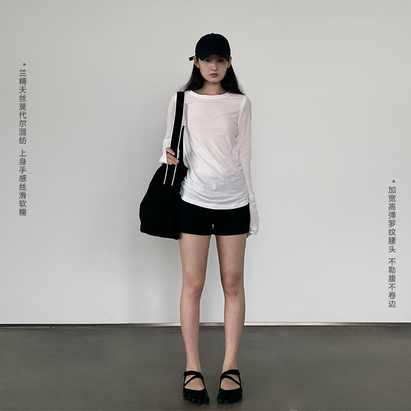 辣妹天丝莫代尔包臀短裤女新款紧身高弹透气修身休闲运动瑜伽热裤