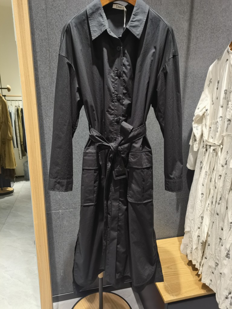 dins秋装新款女士长袖连衣裙腰带中长款单排扣C1BS22LYQ3629