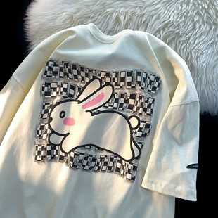 T恤女oversize夏季 情侣休闲上衣 Sayincan奶fufu兔子印花杏色短袖