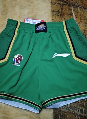 李宁CBA系列辽宁男篮绿色男子宽松透气舒适篮球运动短裤AAPS415-1