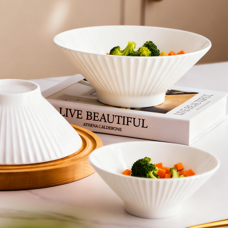 斗笠碗贝壳碗家用陶瓷大碗大号面条碗汤面碗纯白高级感釉下彩餐具