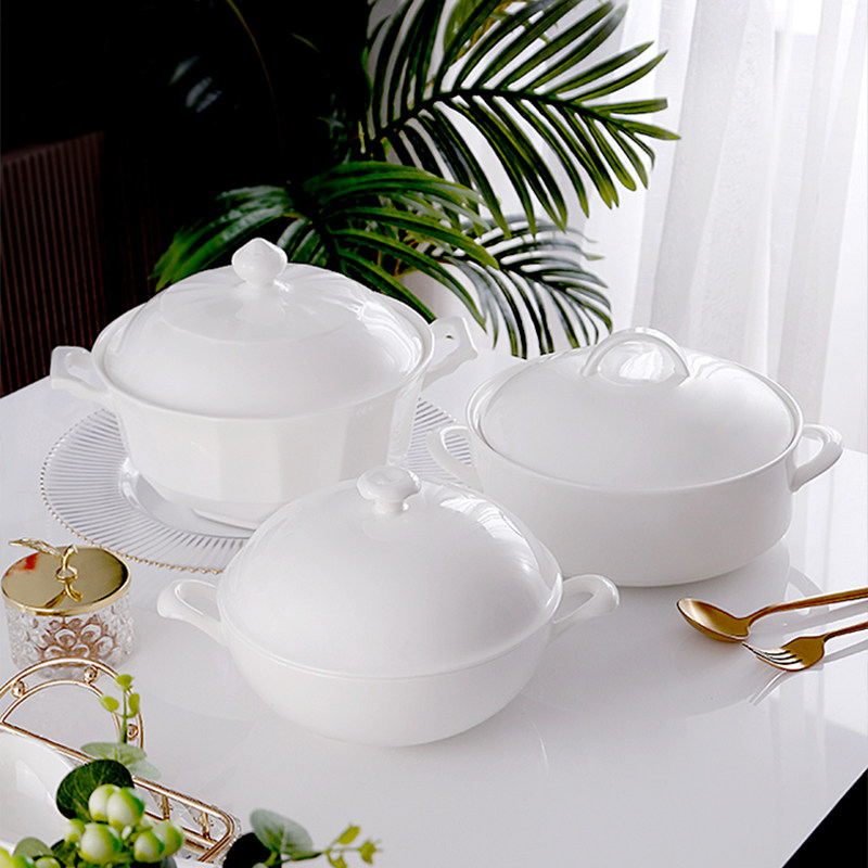 纯白餐具大汤盆汤锅创意家用汤碗大号欧式品锅带盖双耳盛汤盆有盖,餐饮具,碗,淘宝优惠券,粉丝福利购,淘宝优惠卷