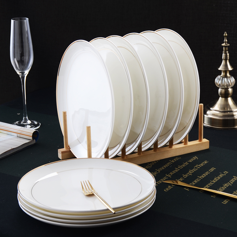盘子金边圆形骨瓷餐具御陶世家