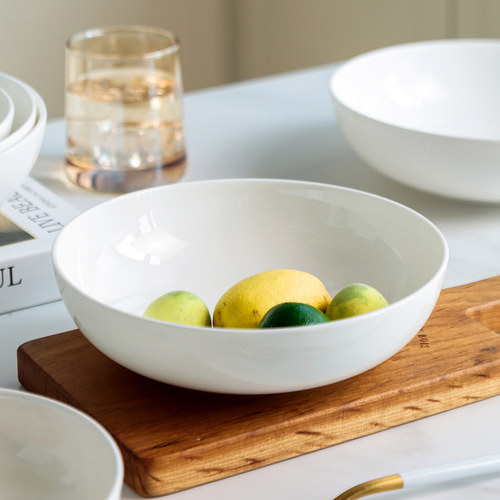 纯白骨瓷新品富贵深盘子家用汤盘好看的装菜盘沙拉碗陶瓷炒菜碟子