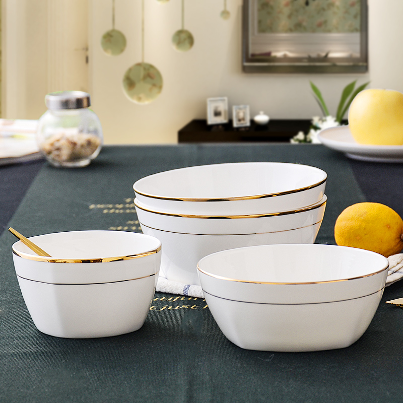 金边碗10只装唐山白瓷西式方形