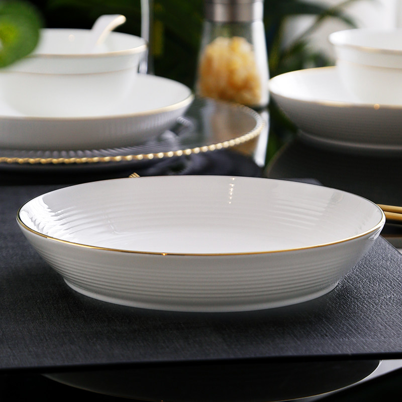 金边骨瓷7英寸创意螺纹饭盘意面盘炒菜盘家用餐厅西餐中餐盘,餐饮具,盘,淘宝优惠券,粉丝福利购,淘宝优惠卷