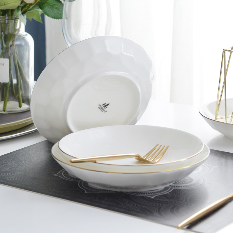 个装金边7英寸造型深底饭盘盘子