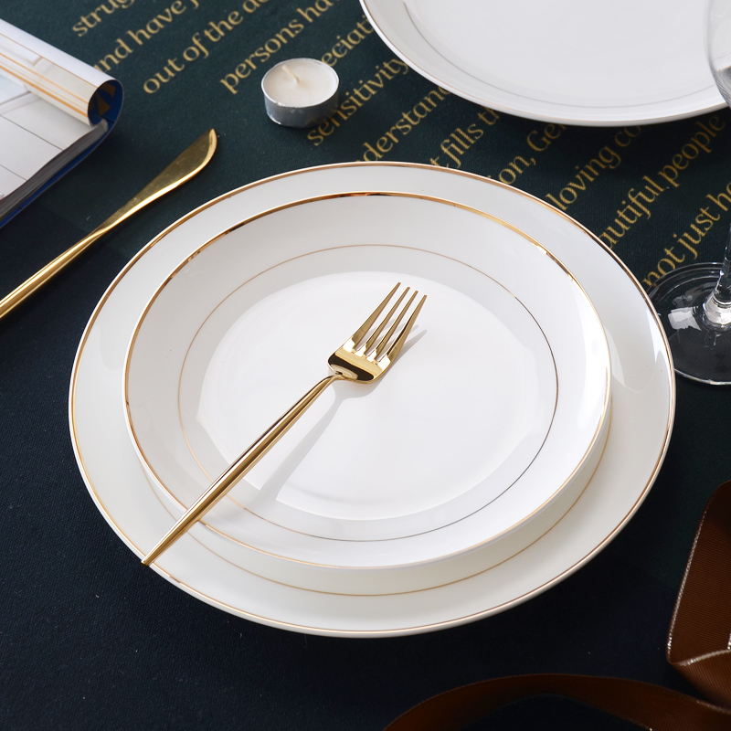 骨瓷盘子餐具家用牛排盘子大平盘浅盘西式金边盘子西餐盘意面盘子