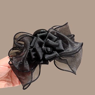 2024新款 发夹网纱蝴蝶结玫瑰花抓夹女后脑勺夹子头饰高级感鲨鱼夹