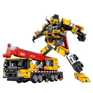森宝积木三一重工起重机模型挖掘机儿童拼装汽车工程车积木玩具男