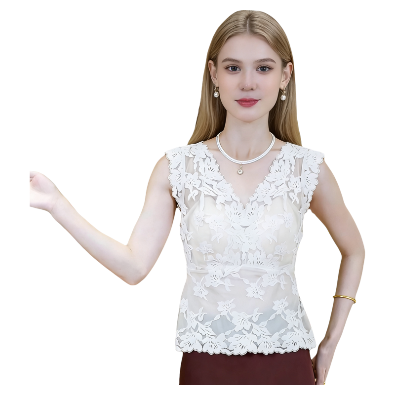 丽维宽肩法式蕾丝可调节吊带带胸垫背心女内搭外穿美背文胸打底衫