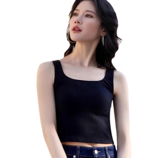 丽维女士螺纹夏季 固定杯U型免穿文胸吊带高弹简约百搭背心短款