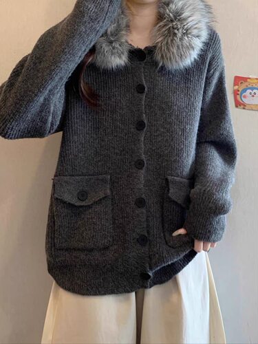 2026新款韩版宽松慵懒风毛衣外套女秋冬加厚针织开衫上衣