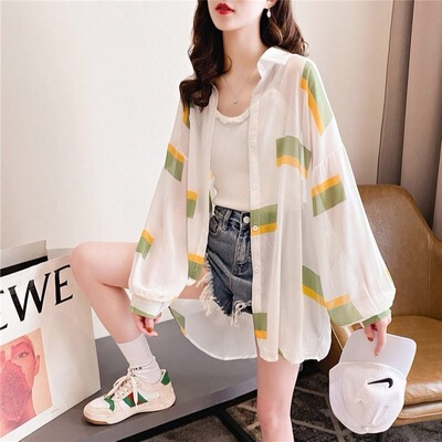 Sunscreen women's thin summer net red medium length long sleeve shirt loose and versatile Korean jacket fashion