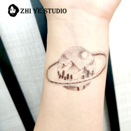 枝爷手绘守护星球纹身贴土星山峦树木刺青防水无毒持久帅气tattoo