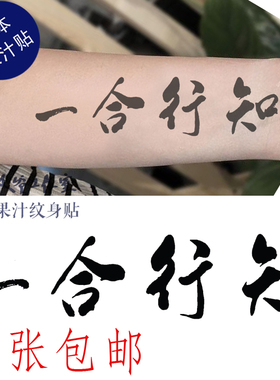 草本果汁知行合一纹身贴中国风书法毛笔字文字发相同的3张包邮