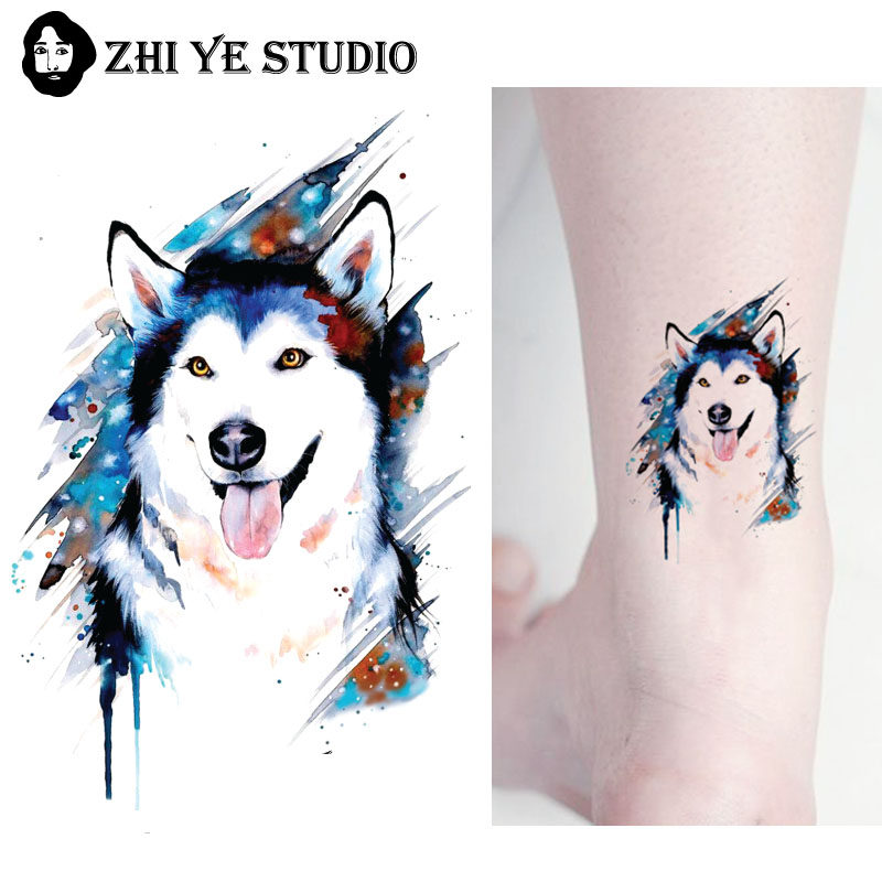 枝爷雪地三傻文艺纹身贴哈士奇阿拉斯加雪橇犬ins港风男女防水狗