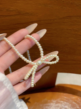 超仙巴洛克蝴蝶结珍珠项链女气质复古百搭串珠锁骨链简约个性配饰