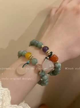 新中式平安扣玉石手链女夏ins小众设计感高级手串2023年新款手饰