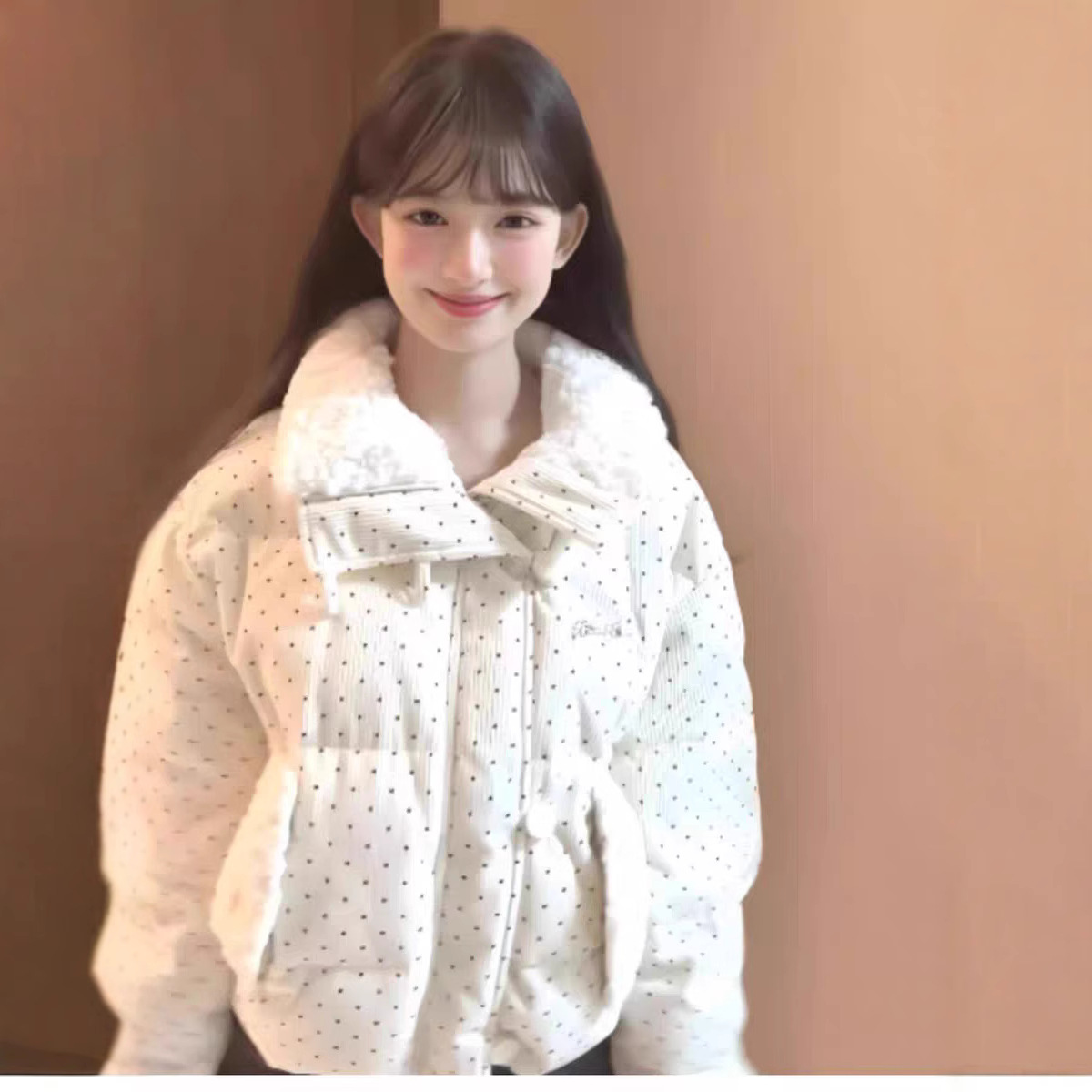 h2an1 studio 24w粉2025美式复古设计感小众波点棉服女冬季甜美可