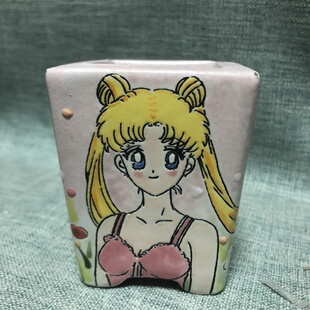 卡通美少女战士方形陶瓷花盆可爱动漫萝莉少女心手绘花盆