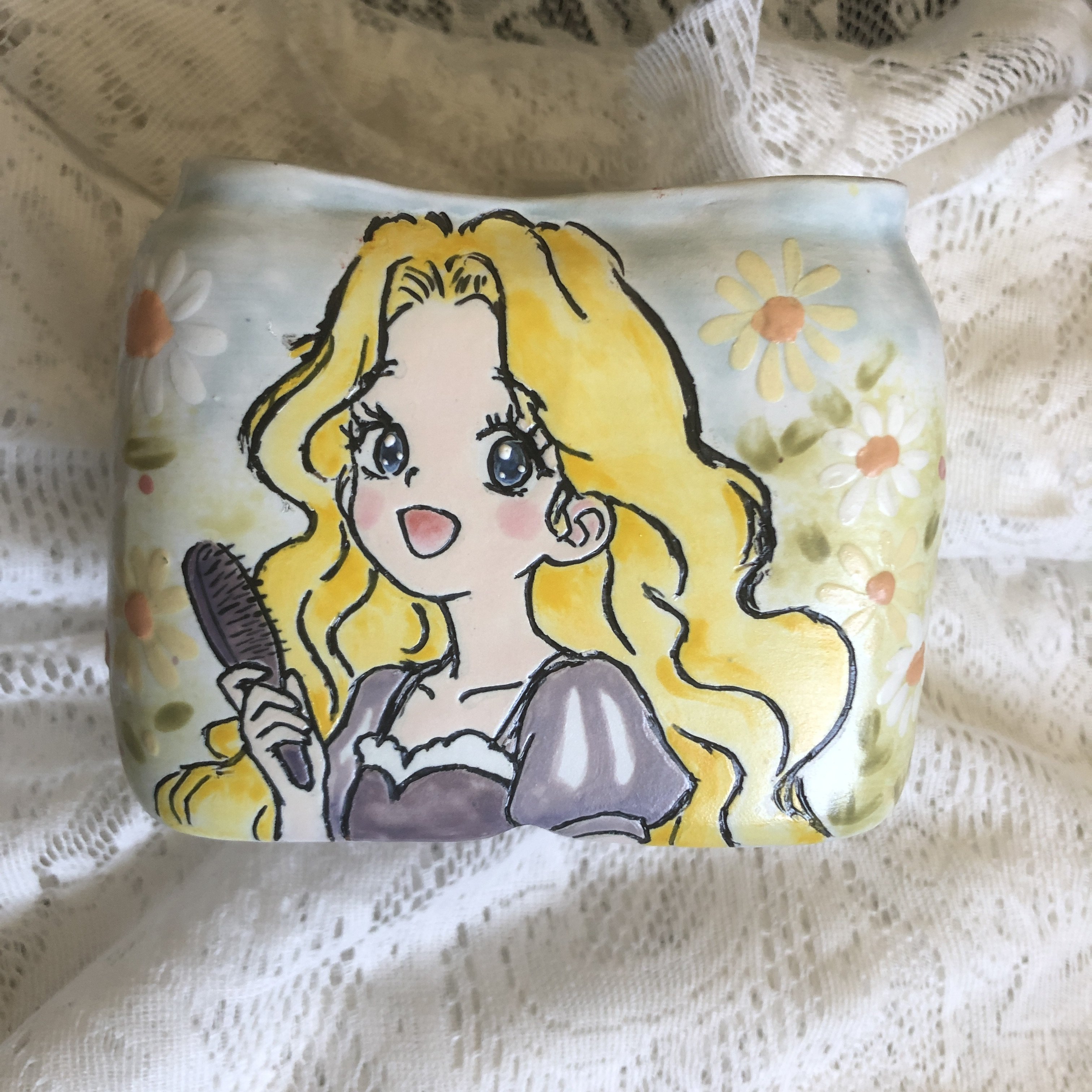 手绘多肉花盆釉烧陶瓷精工卡通网红可爱精美花盆