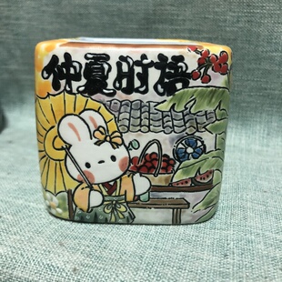 卡通街景方形陶瓷花盆可爱动漫萝莉少女心手绘花盆