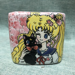 卡通美少女战士方形陶瓷花盆可爱动漫萝莉少女心手绘花盆