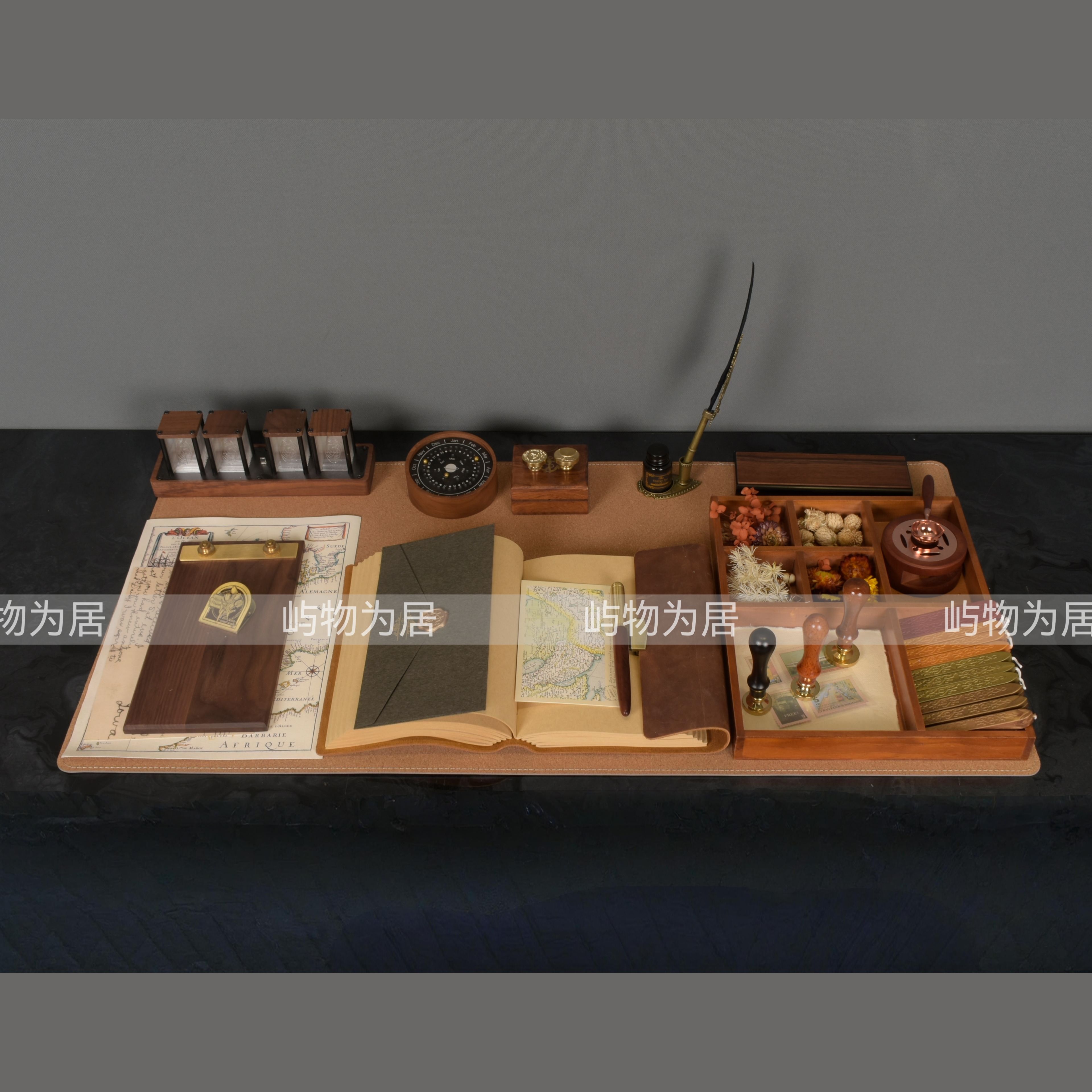 屿物为居 中古风老钱风售楼处样板间书桌手作印章主题摆件套装组