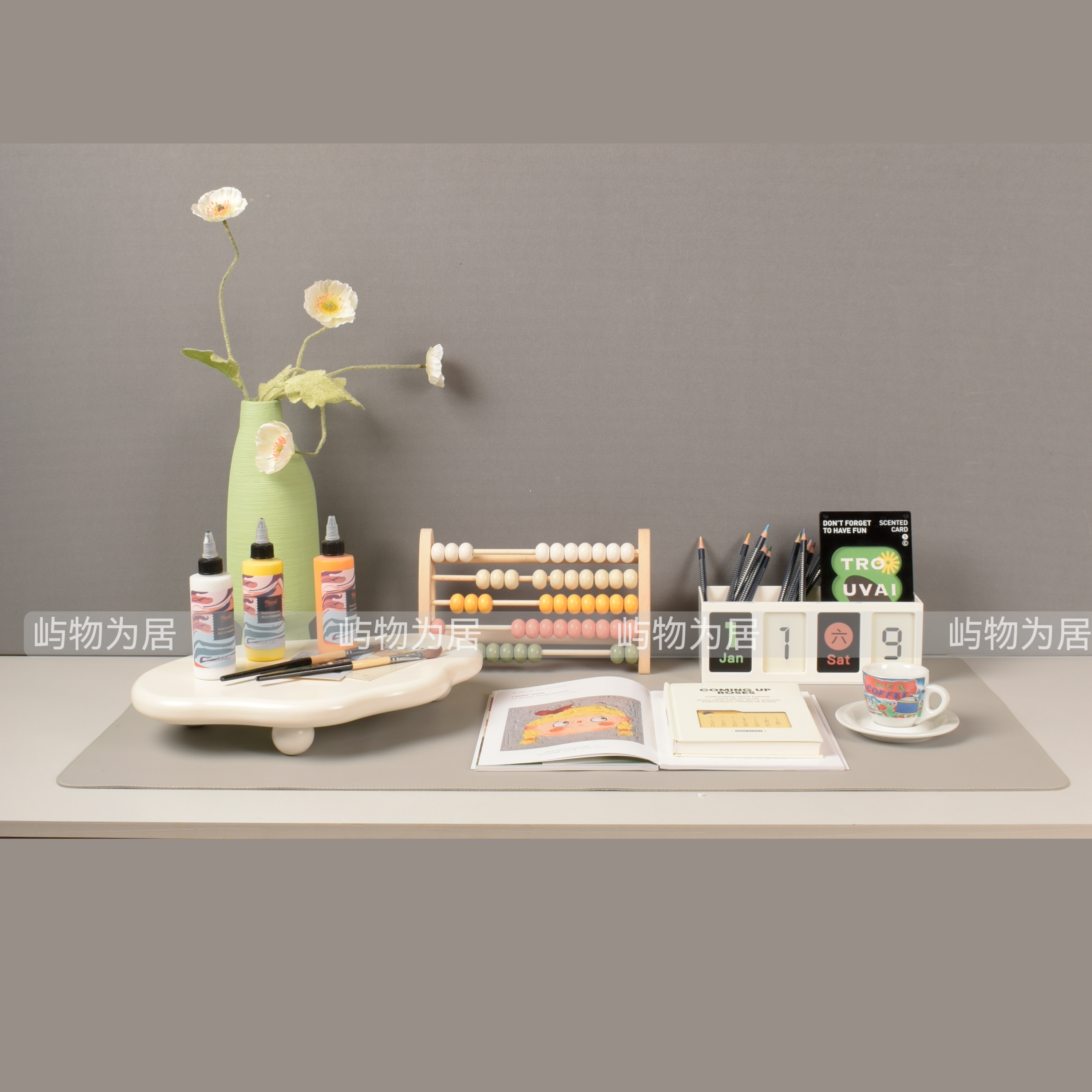 屿物为居 现代简约样板间儿童房书桌绘画画学习主题软装饰品摆件