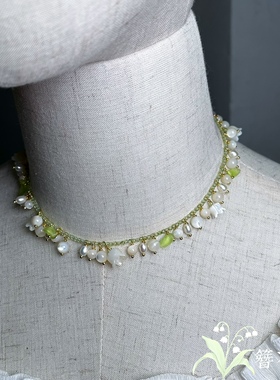 春日里的一抹清新绿～铃兰。项链。簪花令原创手作天然白蝶贝铃兰