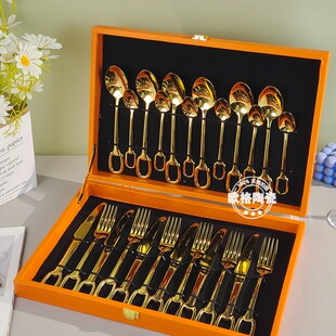 H标加厚不锈钢牛排刀叉勺子套装西餐刀叉餐具两件套叉子四件套装