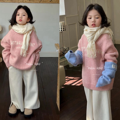 韩版女童洋气字母提花毛衣