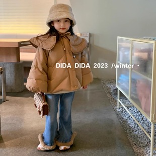 韩版儿童外套24冬季新款女童洋气大翻领加厚保暖小女孩羽绒服外套