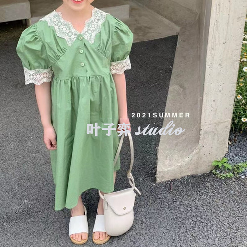 韩版儿童裙子夏季女童羊腿袖纯棉