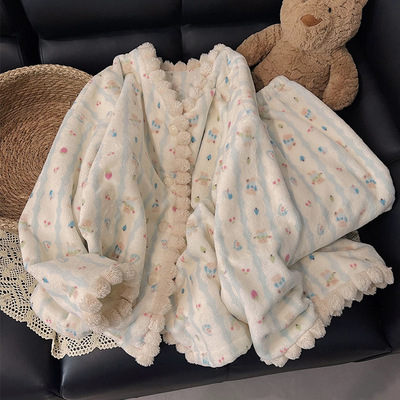 复古花朵珊瑚绒睡衣女款冬季2025新款加绒加厚法兰绒秋冬款家居服