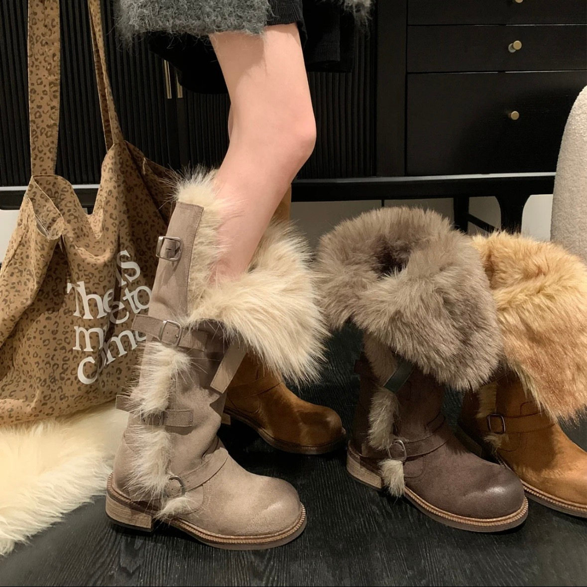 潮流两穿加厚保暖棉靴女2025年新款皮带扣加绒长筒雪地靴长靴潮,女鞋,时尚雪地靴,淘宝优惠券,粉丝福利购,淘宝优惠卷