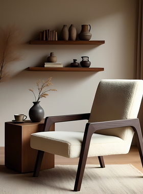 客厅单人椅侘寂风休闲椅卧室阳台是实木椅酒店套房沙发椅中式古风