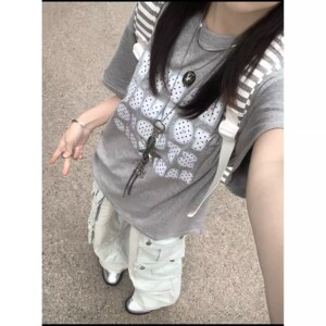 HAHAYOLO美式波点字母印花短袖t恤女装小红书同款夏季新款ins上衣