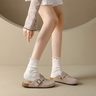 真皮勃肯鞋男女同款2026新款爆款厚底拖鞋外穿包头春秋半拖懒人鞋