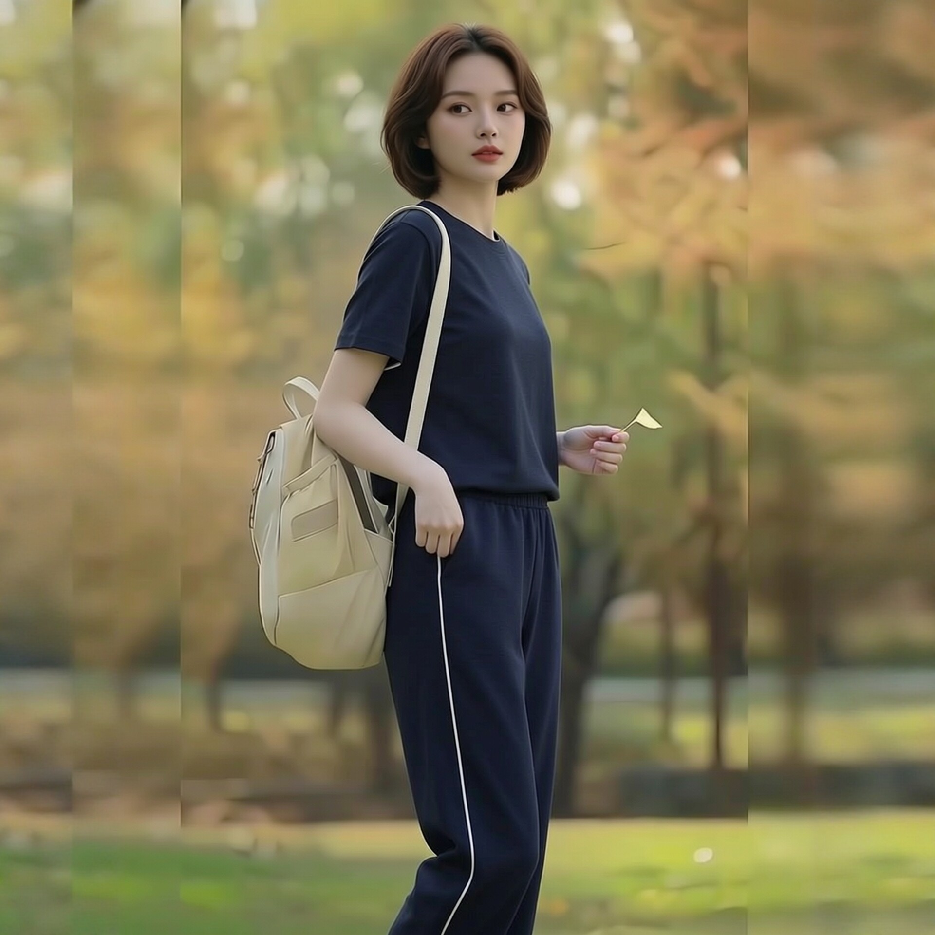 定制深藏青色深蓝白细条杠收口束口脚男女童秋夏季学生运动裤校裤